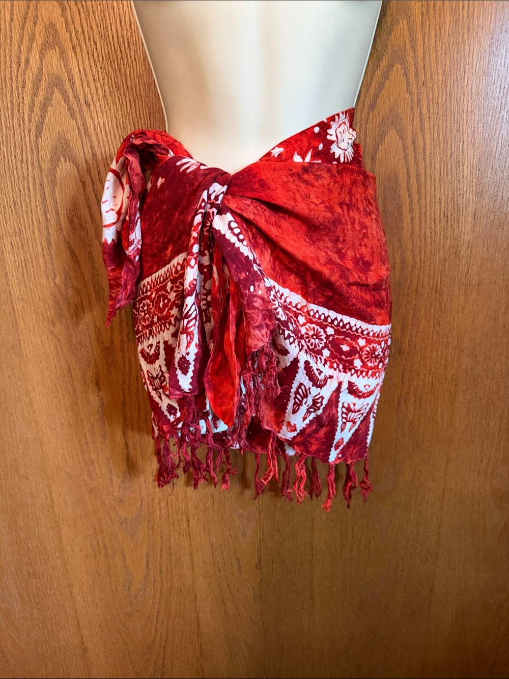 Red Floral Tie-Front Beach Sarong Cover-Up